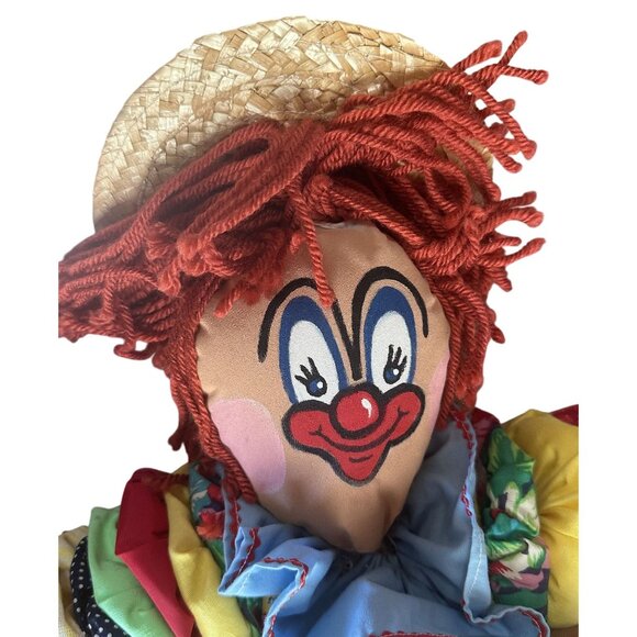 Vintage Hand Made Quilt Circle Clown Cloth With Straw Hat 21" x 12" - Picture 3 of 5